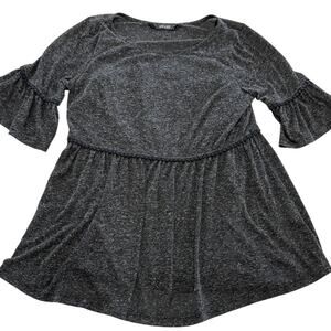 eShakti Top Womens Size 6 Gray Ruffle Sleeve Fit Flare Knit Casual Tunic Boho